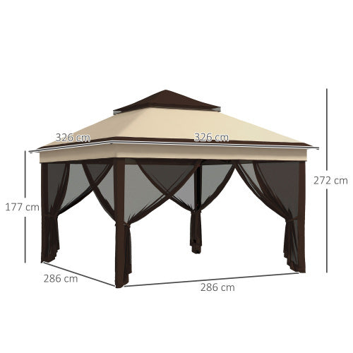 UK Local Outsunny 3 X 3m Pop Up Gazebo, Height Adjustable Instant Event Shelter With Netting And Carrying Bag, Beige
