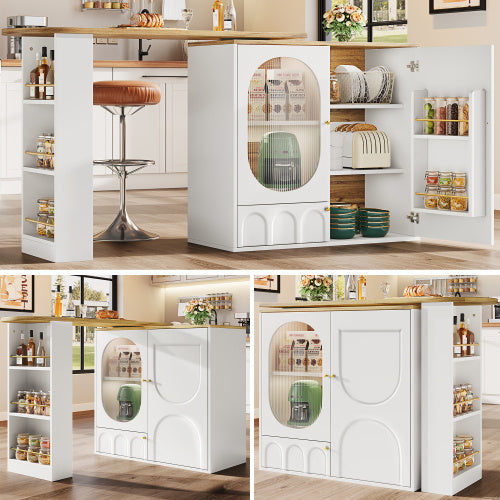 UK Local 360  Rotating Bar Table Body 138 X 39 X 105 Cm, Coffee Bar Furniture, Rotating Dining Table With Storage Space, Kitchen Island, Two Doors With Shelves, Sideboard, Buffet, White