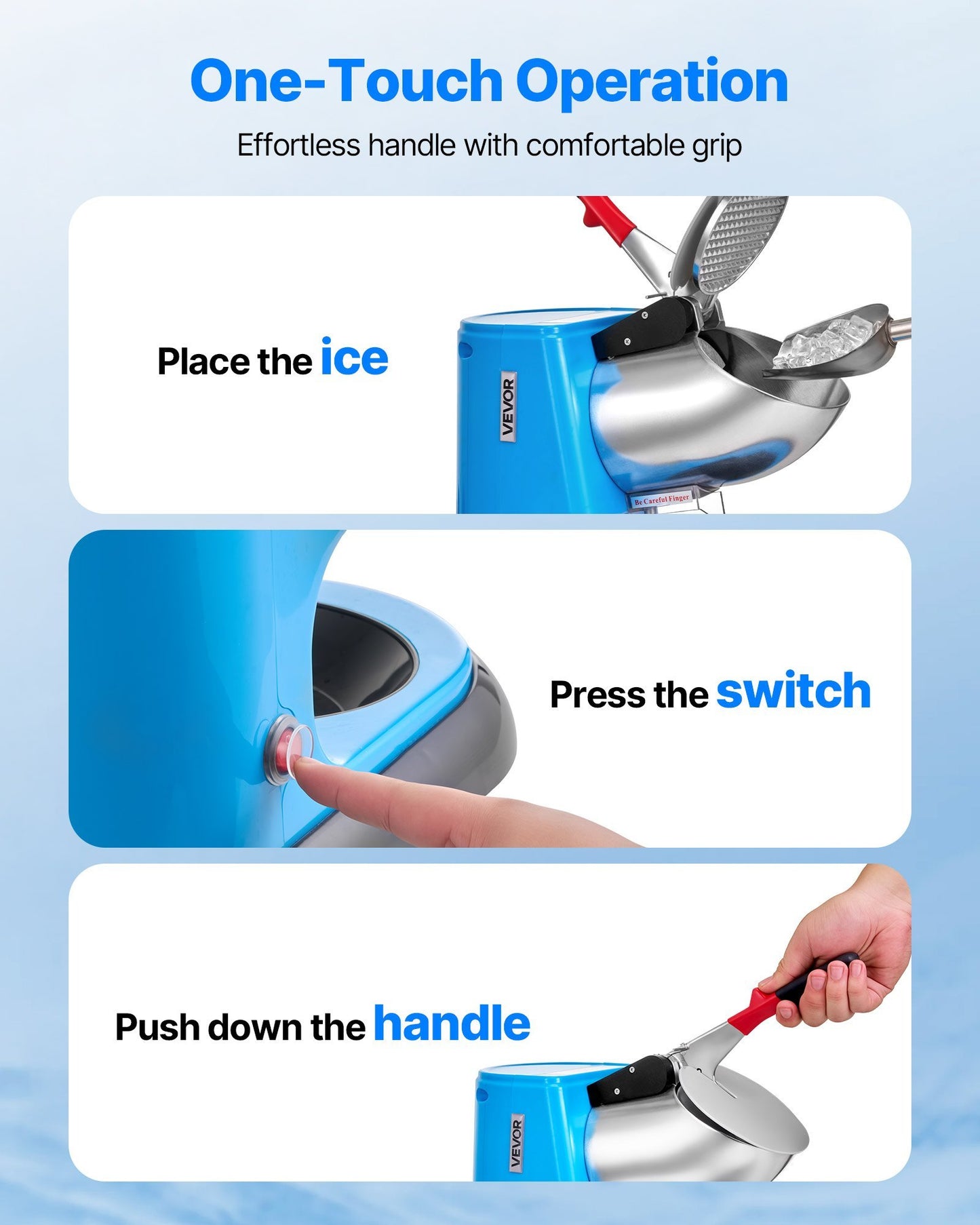 Commercial Ice Crusher 220LBSH Electric Snow Cone Maker Shaved Ice Blue