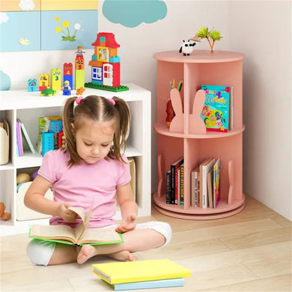US Local 2-Tier Kids Rotating Bookshelf - Display For Books Toys, Bunny Baffles Child-Friendly Height, 22 Lbs Net Weight