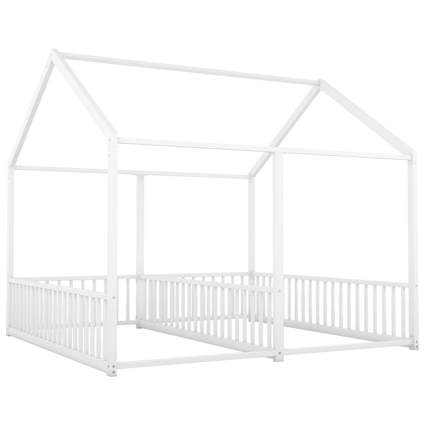 US Local Metal Twin Size House Platform Beds, Two Shared Beds, White