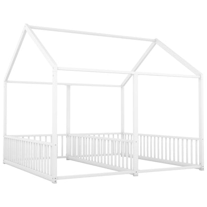 US Local Metal Twin Size House Platform Beds, Two Shared Beds, White