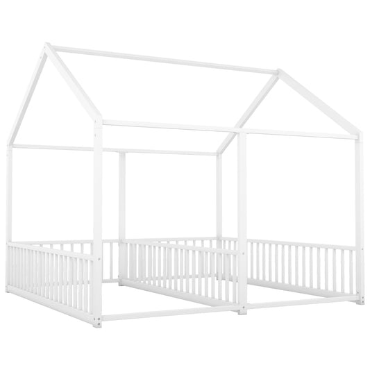 US Local Metal Twin Size House Platform Beds, Two Shared Beds, White