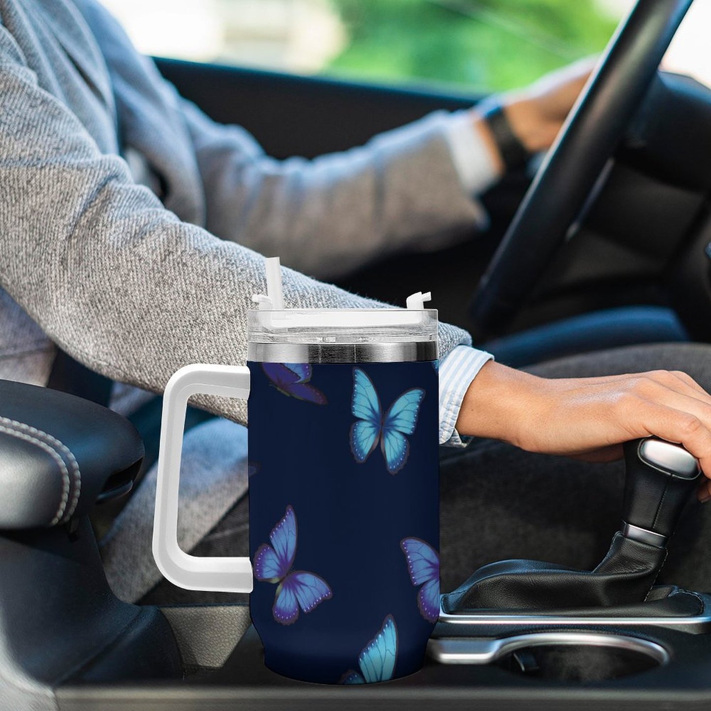 PHDT00505 POD US Local Tumbler 40oz Large Capacity Car Cup Blue Morpho Butterfly