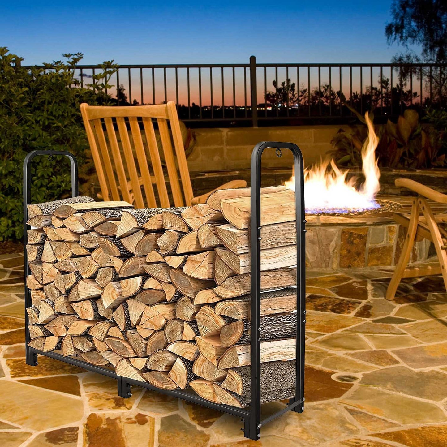 US Local 1 Pc Firewood Log Rack 2500LBS Iron Wood Lumber Storage Stacking Rack 4.03ft Heavy Duty Pile Lumber Storage Holder For Fireplace Firepit