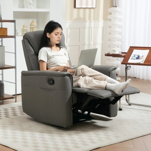 UK Local HOMCOM Recliner Armchair With Thick Padded Spring Cushion, Microfibre Manual Reclining Chair With Adjustable Leg Rest, Side Pockets For Living Room, Bedroom, Light Grey