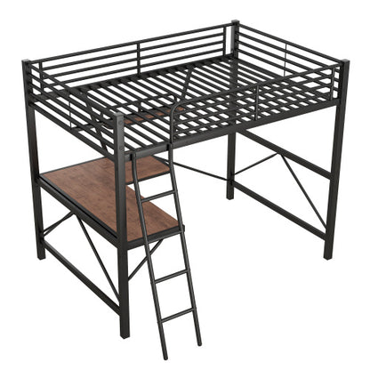 US Local Full Size Loft Metal&MDF Bed With Desk And Shelf, Black