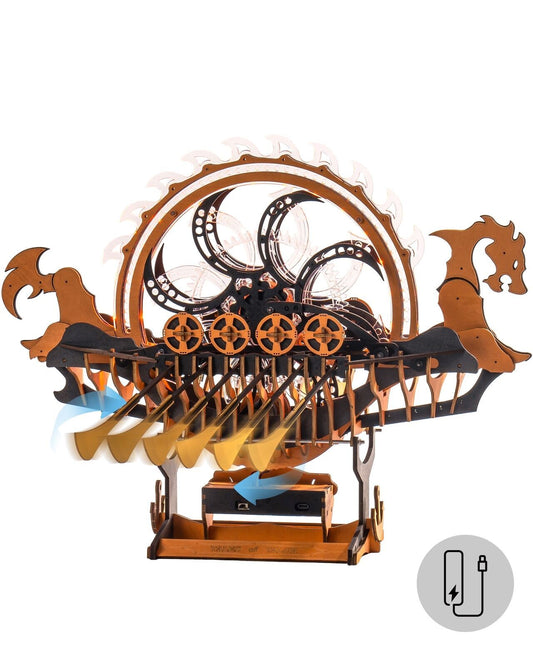 US Local ROKR Dragon Boat Electric Mechanical 3D Wooden Puzzle Toys Games Teens Gift