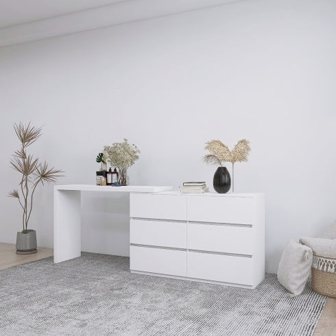 US Local Extended Desktop 6 Drawers Chest Of Drawer Without Handle White Color Vanity