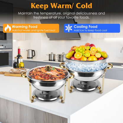US Local 4 Pcs Chafing Dish Buffet Set 4.76QT Round Buffet Servers Food Warmer Stainless Steel Catering Chafer With Glass Lid For Warming Cooling Gatherings Banquets Buffets Party Wedding