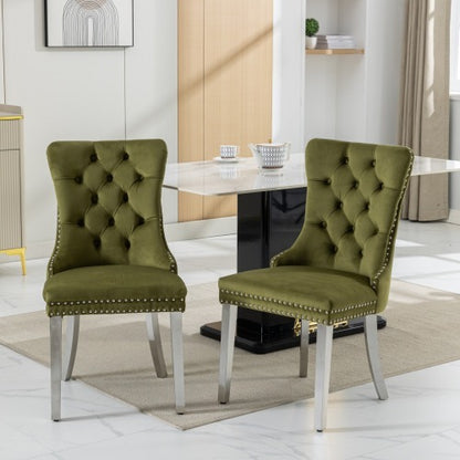US Local High-end Tufted Solid Wood Contemporary Velvet Upholstered Dining Chair With Chrome Stainless Steel Plating Legs,Nailhead Trim,Set Of 2