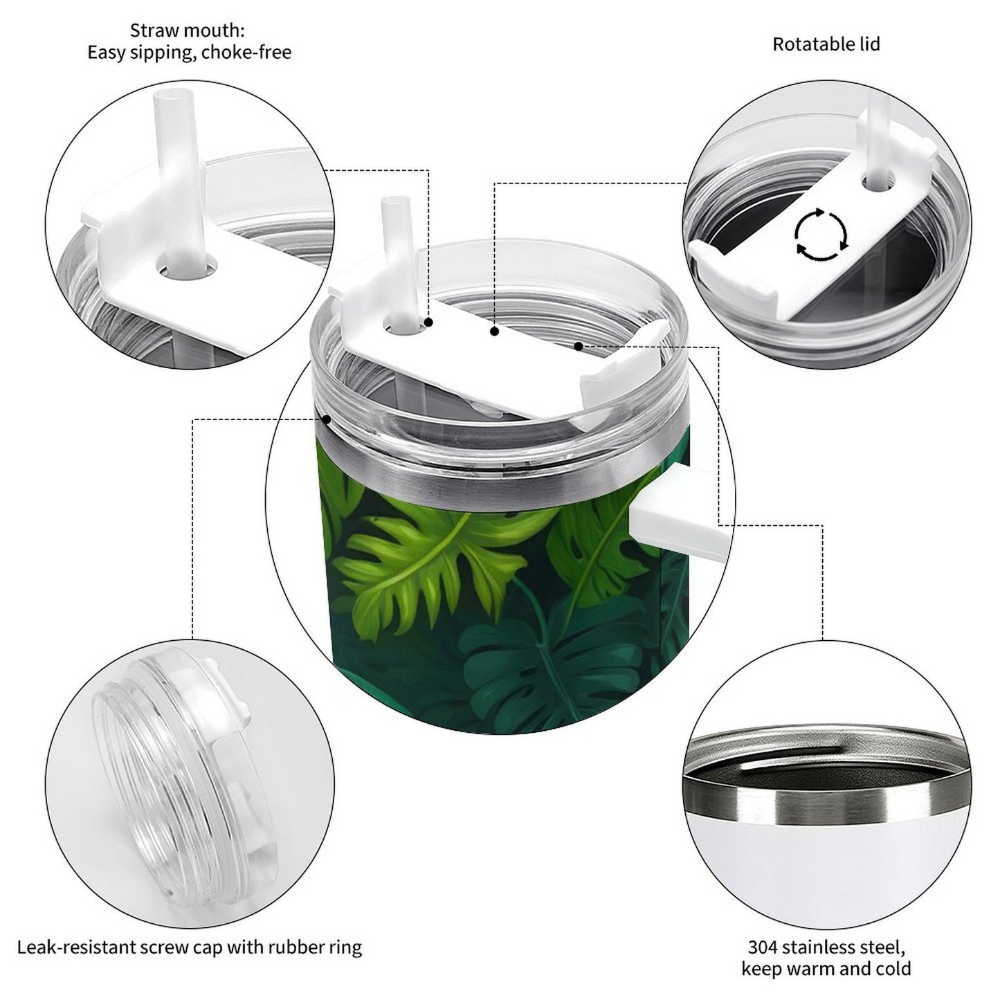 PHDT00390 POD US Local Tumbler 40 oz Large Capacity Car Cup Leaf, Green