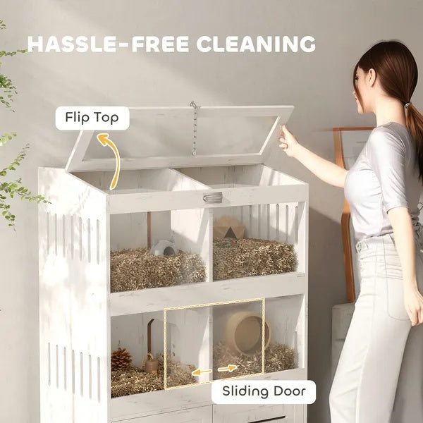 US Local Large Hamster Cage For Multiple Small Pets, Rat Cage With Storage Cabinet, Clear Transparent Panels