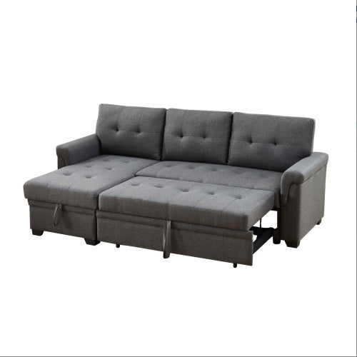 US Local Dark Gray Linen Reversible Sleeper Sectional Sofa With Storage Chaise