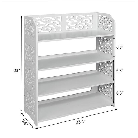 US Local Wood Plastic Panel-4 Layer Carved Shoe Rack