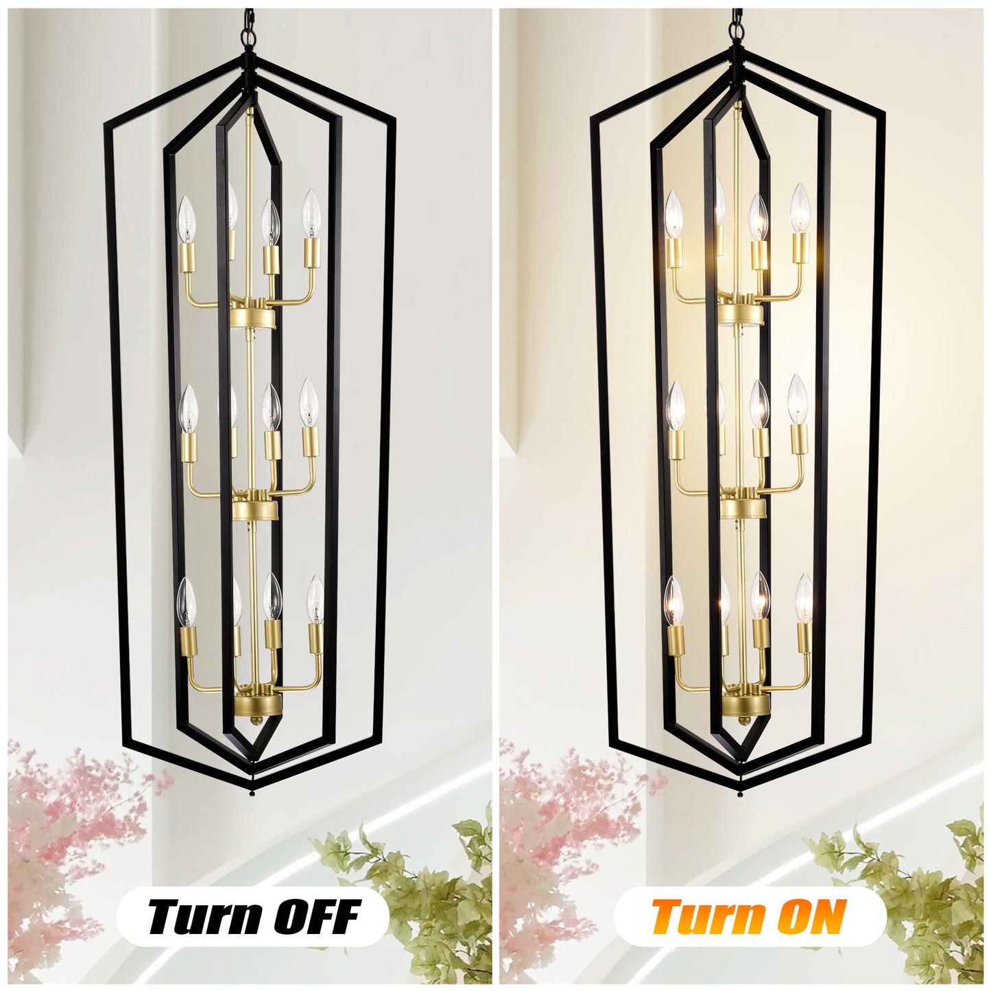 US Local 12-Light Lantern Tired Farmhouse Ceiling Hanging Light Black Chandelier Metal Modern Pendant Light Fixtures For Kitchen Island Dining Room Living Room Foyer Entryway E12 Bulbs Not Included