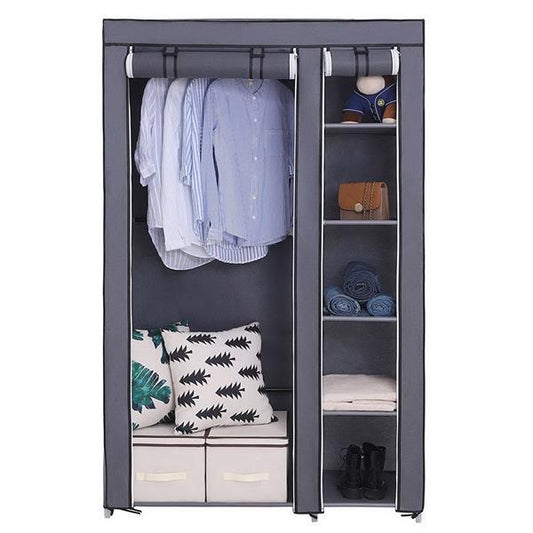 US Local Portable Clothes Closet Wardrobe With Non-woven Fabric And Hanging Rod Quick And Easy To Assemble Gray