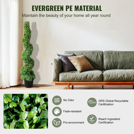 US Local 2 Pcs. Artificial Boxwood Tower Topiary Spiral Artificial Plant 122cm High Decorative Plant Green Plastic PE Iron Topiary Plants Incl. 10 Pcs. Replacement Leaves