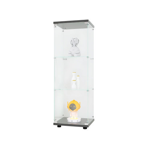 US Local Glass Display Case With 3 Shelves, Single Door Treasure Cabinet, Suitable For Living Room, Bedroom, Office, Black Floor Glass Bookshelf, Quick Installation