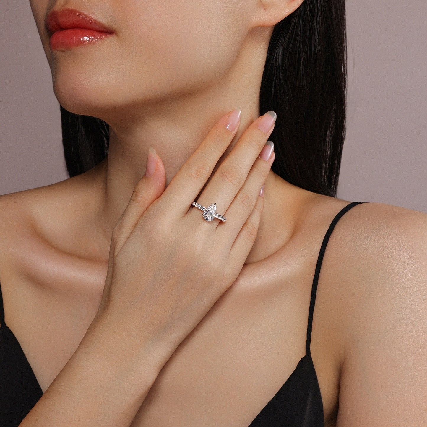 US Local Moonlight Water Drop - A Fashionable Diamond Jewelry Piece Set With Moissanite S925 Sterling Silver And Platinum Diamond Ring