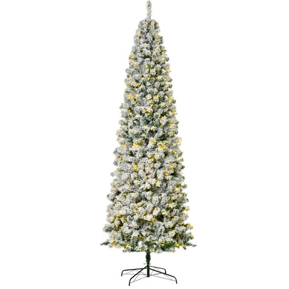US Local 9ft Pre-Lit Snow-Flocked Slim Douglas Fir Artificial Christmas Tree With Realistic Branches, 550 LED Lights And 988 Tips