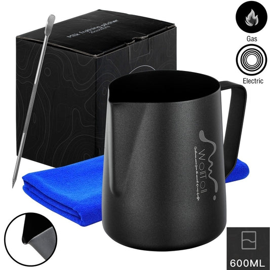 US Local Milk Frothing Jar, Stainless Steel Creamer Nonstick Coated Frothing Jar 12oz-600ml, Matte