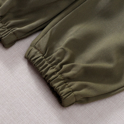 US Local Toddler Boys Pilot Jumpsuit Army Green Long Sleeve Romper, Perfect For Birthday Party Outfits