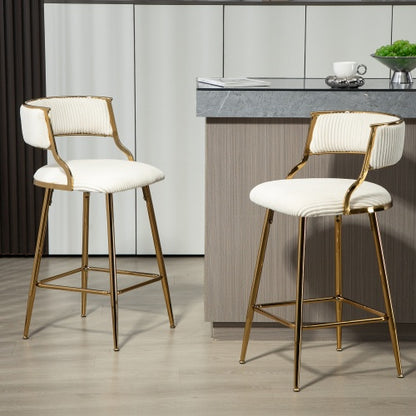 US Local SET OF 2,26 Counter Height Bar Stools Corduroy Kitchen Island Counter Bar Stool With Back,golden Chromed Base And Footrest