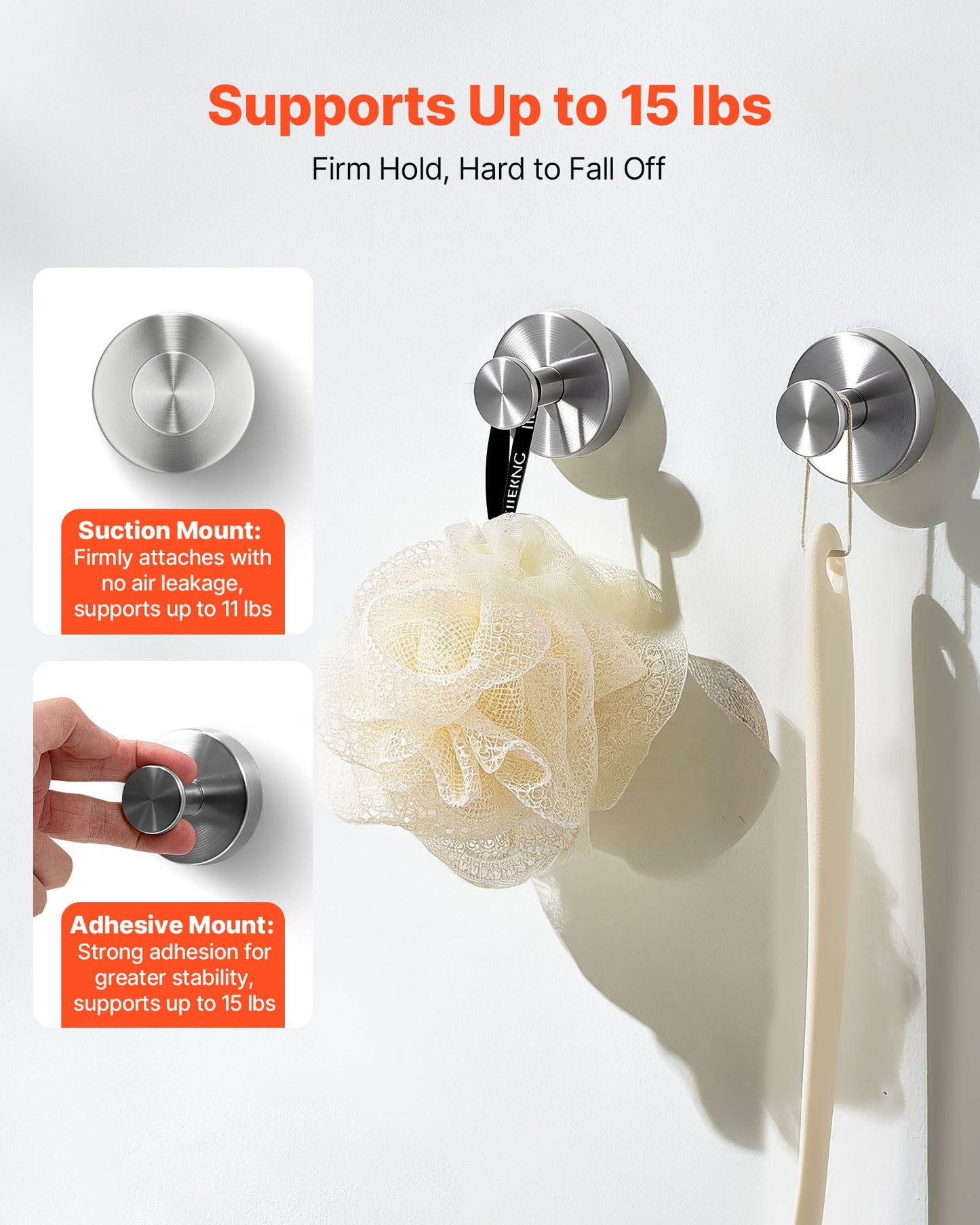 US Local Suction Cup Hooks For Shower No Drill Stainless Steel 2-Pack Towel Hooks
