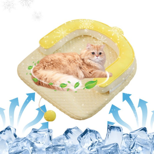 US Local U-Shaped Cooling Pad For Cats And Dogs - Cat And Dog Neck Sleeping Pad, Summer Ice Feeling U-Shaped Headrest With Non-Slip Base, Washable Scratch-Resistant Polyester Cooling Pad