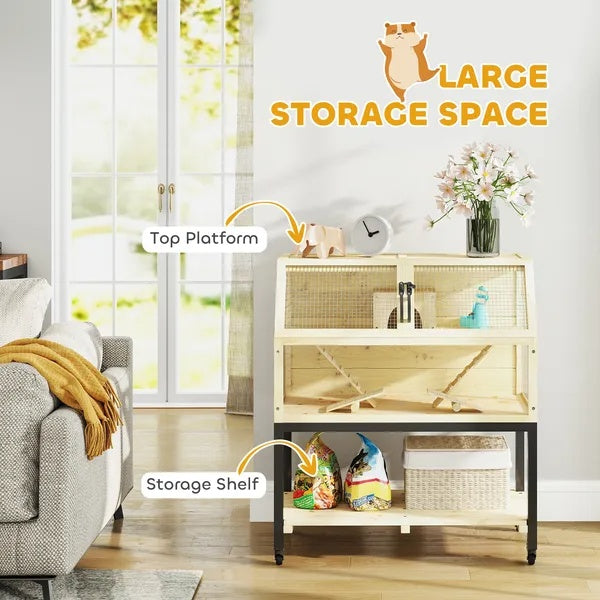 US Local Hamster Cage On Wheels W Storage Shelf, Seesaws, Water Bottle, Hut & Ramps, For Dwarf, Gerbil, Syrian Hamster, Mouse