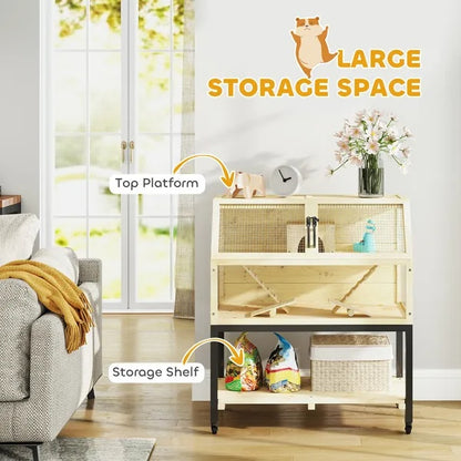 US Local Hamster Cage On Wheels W Storage Shelf, Seesaws, Water Bottle, Hut & Ramps, For Dwarf, Gerbil, Syrian Hamster, Mouse