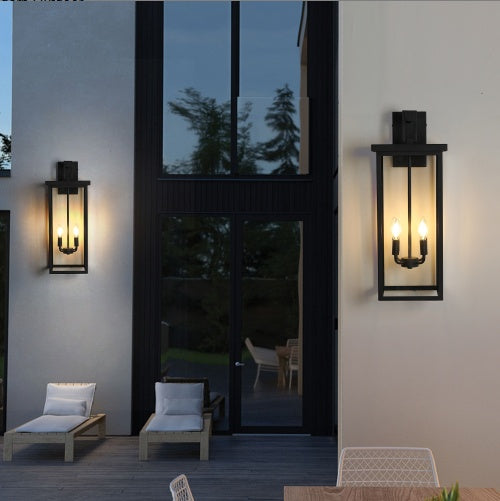 US Local 26H 1ps Modern Outdoor Wall Lanterns With Black Metal Frame And Clear Glass, 4 E12 Bulb Socket, Weatherproof Wall Sconces For Porch, Garden, Patio No Bulbs