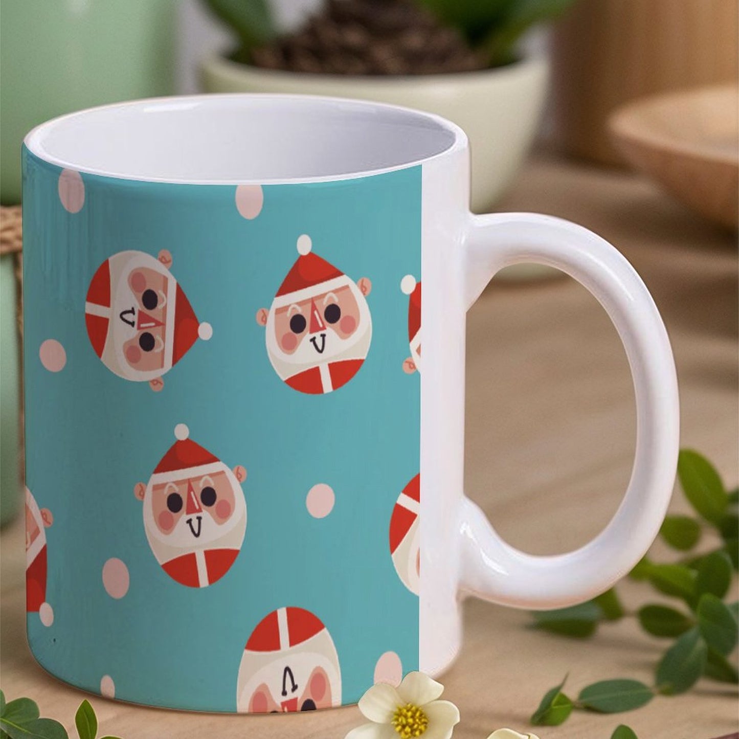 POD US Local White mug with full print, Christmas Santa Claus Circle Blue 0070