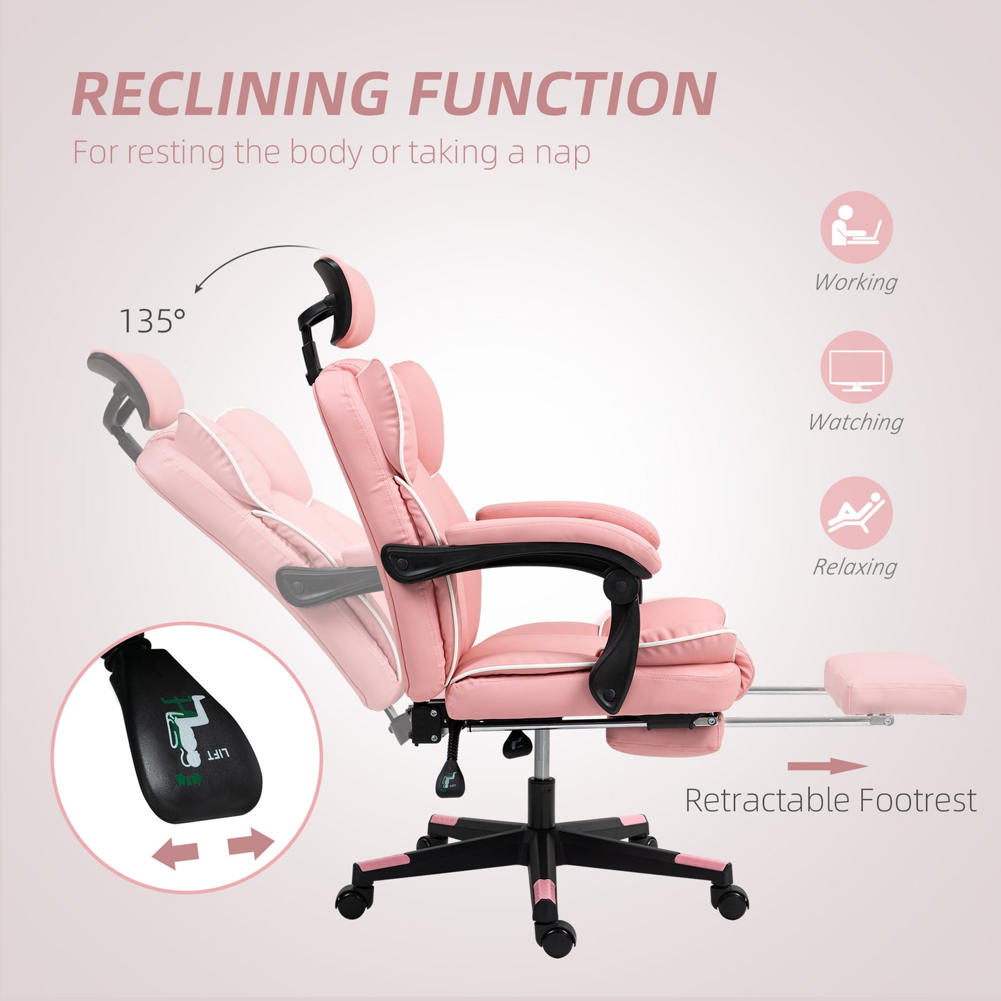 US Local PU Leather Office Chair, Executive Desk Chair With Headrest, Foot Rest, Swivel Wheels, Reclining Computer Chair