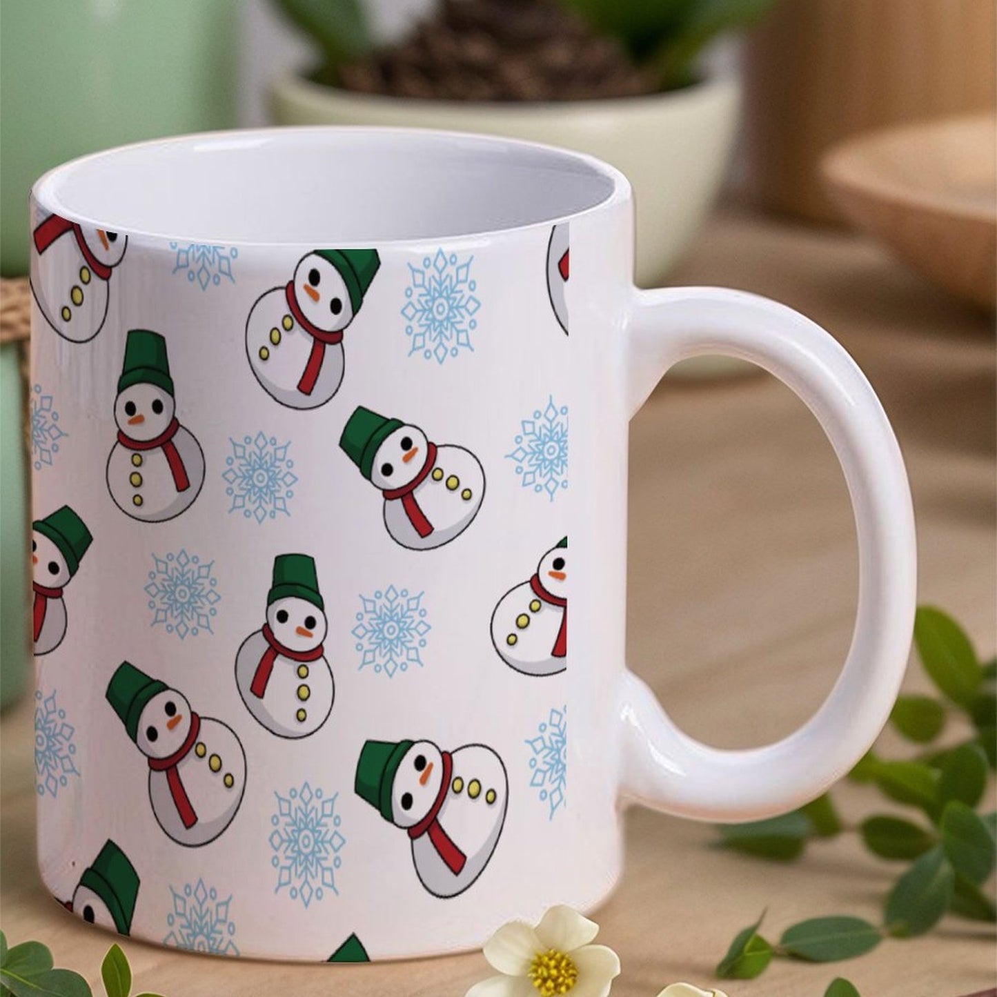 POD US Local White mug with full print, Christmas Snowman Snowflake 0065