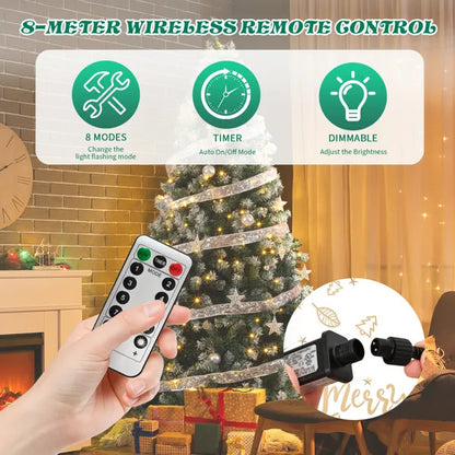 US Local 7.5 FT Artificial Snow Tipped Christmas Tree With DIY 350 Warm Lights Remote Control, Hinged Xmas Pine Tree With Silver Ribbon Ornaments For Holiday Party Office Home, Green & Snow Tipped