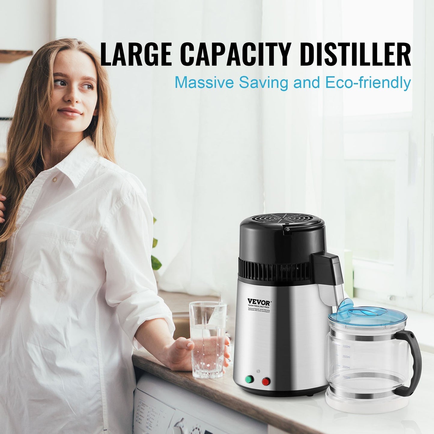 US Local Water Distiller, 4L 1.05 Gallon Pure Water Purifier Filter For Home Countertop, 750W Distilled Water Maker, Stainless Steel Interior Distiller Water Making Machine To Make Clean Water, Silvery