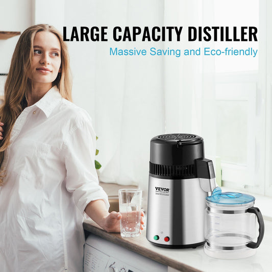 US Local Water Distiller, 4L 1.05 Gallon Pure Water Purifier Filter For Home Countertop, 750W Distilled Water Maker, Stainless Steel Interior Distiller Water Making Machine To Make Clean Water, Silvery