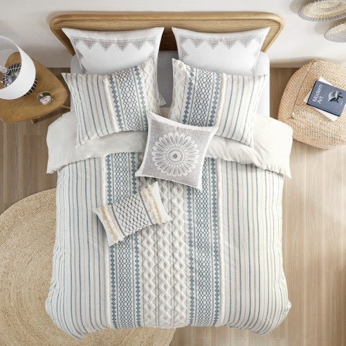 Full Queen Cotton Printed Duvet Cover Set With Chenille