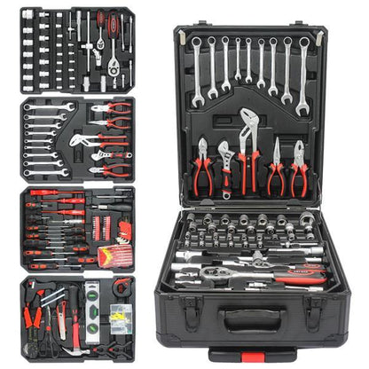 US Local Black Manual Toolbox With 4 Layers Of Tool Sets And Wheels