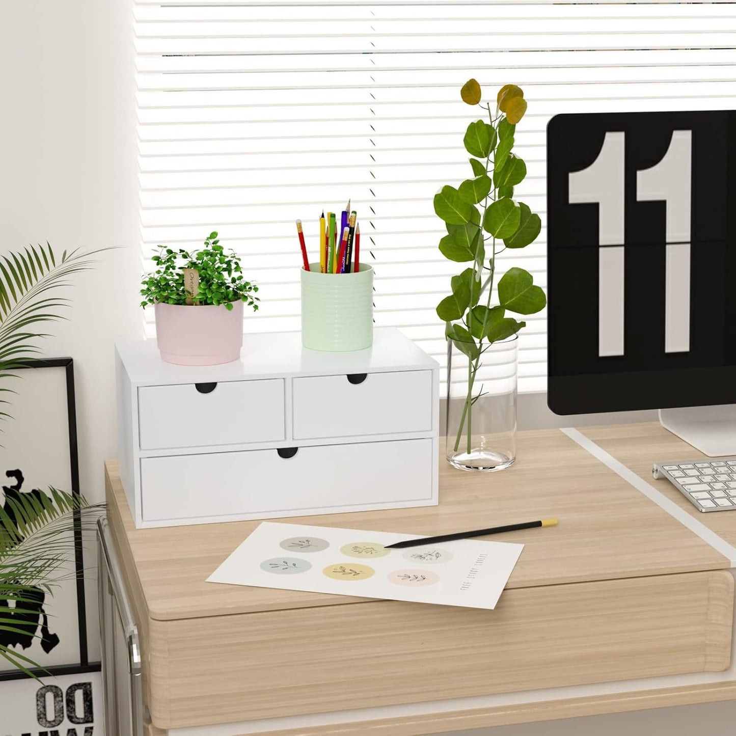 US Local White Bamboo Desk Drawer Organizer For Home Office And Kitchen Supplies No Assembly Desktop Storage Box