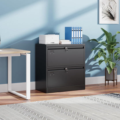 US Local Metal 2 Drawer Lateral File Cabinet With 2 Lock - Wide Filing Cabinet For Letter Legal Hanging Files - Includes Business Card Holder,Home Office School Storage,Black