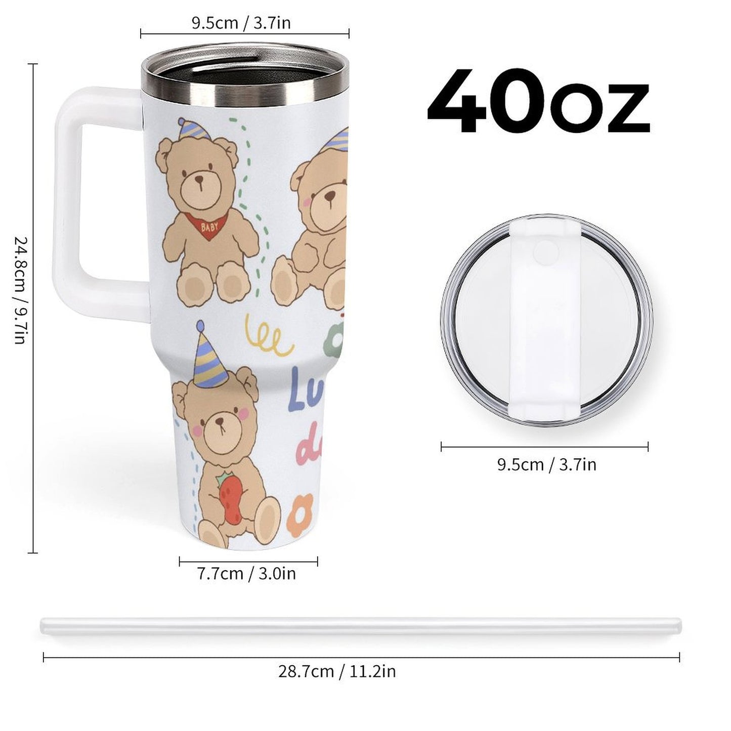 PHDT00516 POD US Local Tumbler 40oz Large Capacity Car Cup Teddy Bear, Lucky Day, Ice Cream