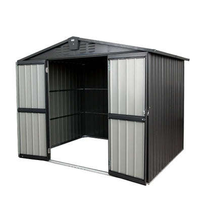 US Local Outdoor Storage Shed 8.2'x 6.2', Metal Garden Shed For Bike, Trash Can, Galvanized Steel Outdoor Storage Cabinet With Lockable Door For Backyard, Patio, Lawn 8.2x6.2ft, Dark Gray