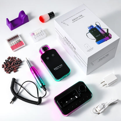 US Local Professional Electric Nail Drill, 45000 RPM Cordless Rechargeable E-File Machine, With 12 Bits, Sanding Bands, LCD Display For Acrylic Gel Nails