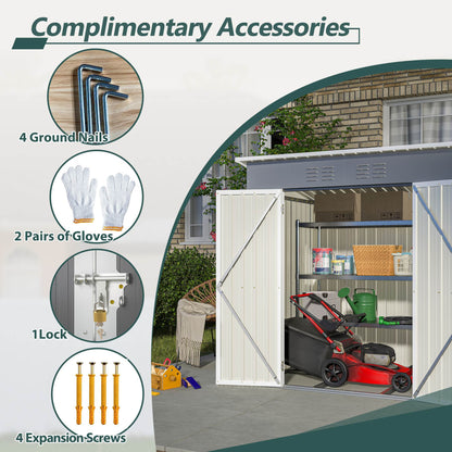 US Local 6'x4' Outdoor Metal Storage Shed For Garden Tools Lockable Door With Floor Frame