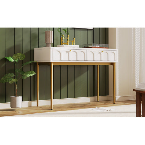 UK Local Dressing Table With 2 Drawers 76.5 Cm High ,Chest Of Drawers Bedroom Highboard White Sideboard Chest Of Drawers For Bedroom, Cream-White -H76.5 W100 D45 Cm