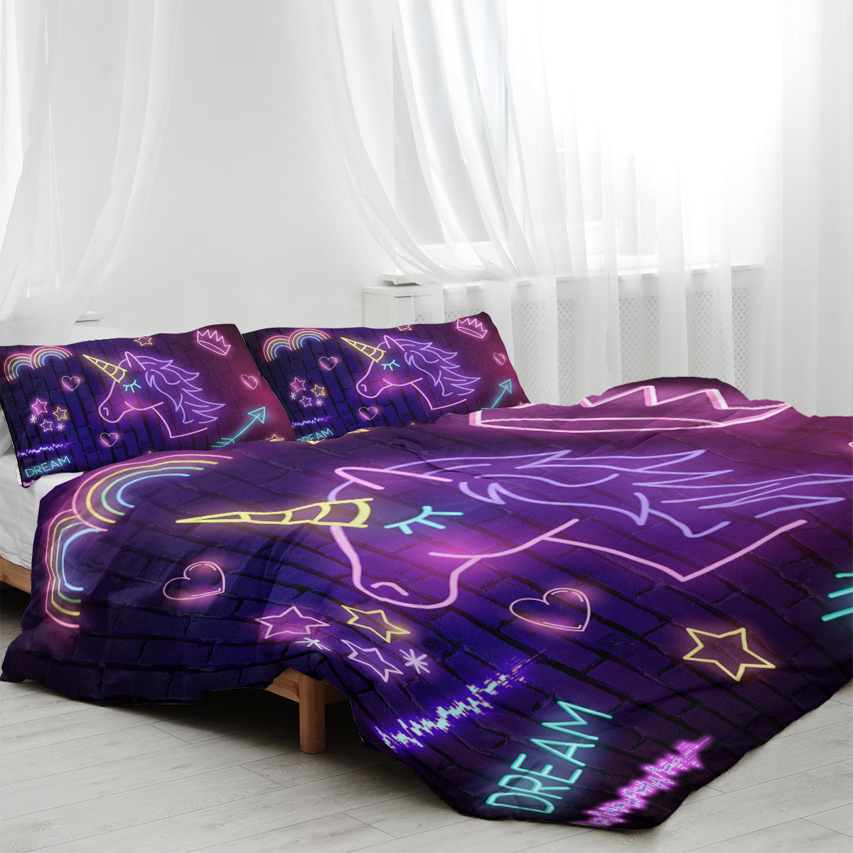 US & UK Local Star Bedding Neon  Pattern 3 Piece Black Duvet Cover Set