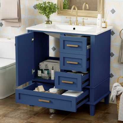 US Local 30 Bathroom Vanity , Modern Bathroom Cabinet With Sink Combo Set, Bathroom Storage Cabinet With A Soft Closing Door And 3 Drawers, Solid Wood Frame